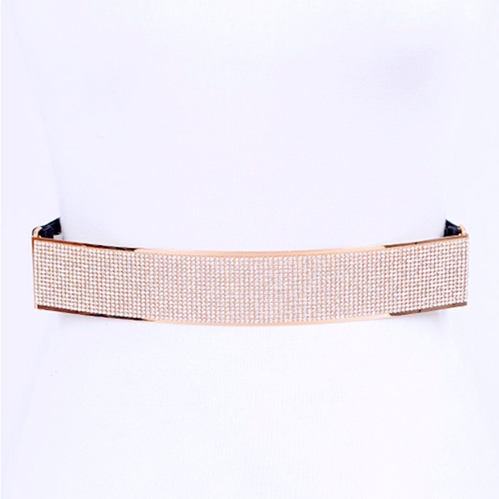 Rhinestone Metallic Plaque Elastic Statement Belt